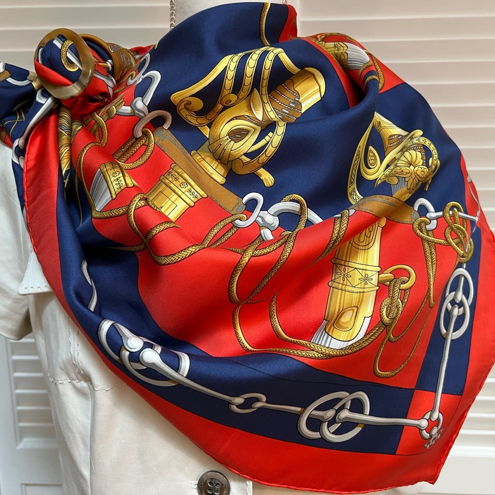 Hermes Scarf Rouge Blu Cliquetis Carre 90